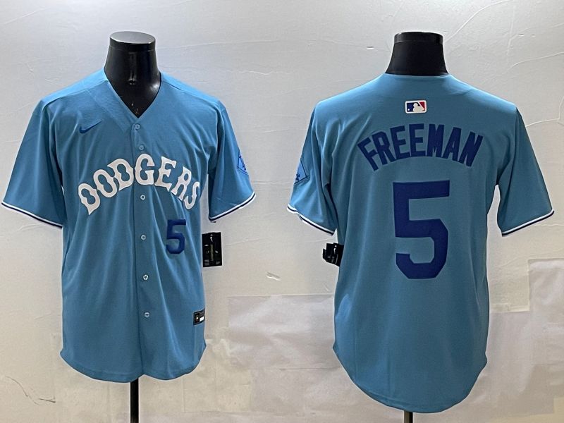 Men Los Angeles Dodgers #5 Freeman Light Blue Throwback Game 2025 Nike MLB Jersey style 9